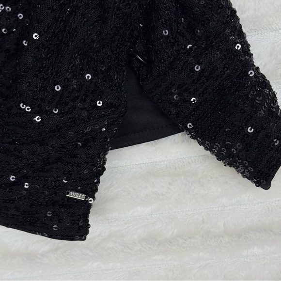 NWOT GUESS Black Sequin Sleeveless V-Neck Crop Top – Size XL Glam Shiny Sparkly - Picture 5 of 11